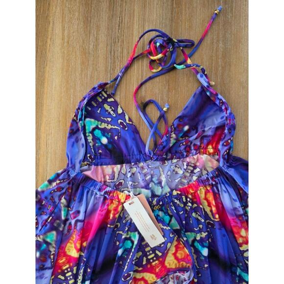 NWT PilyQ Tribal Fire Nori Dress Colorful Halter Neck Asymmetric Hem XS/S - Picture 5 of 11